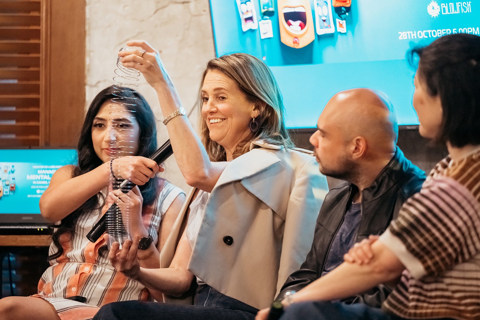 A playful moment on the panel